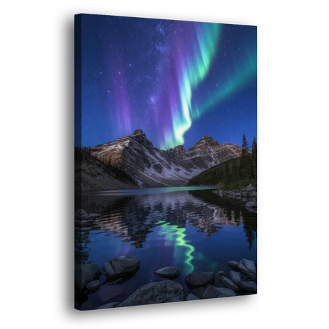 Aurora Mountain Reflection - Canvas Wall Art - Side
