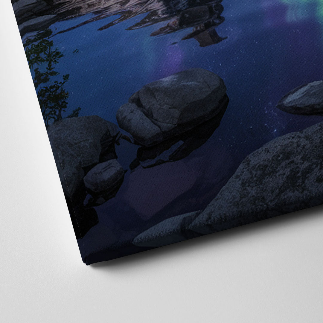 Aurora Mountain Reflection Canvas Close Up