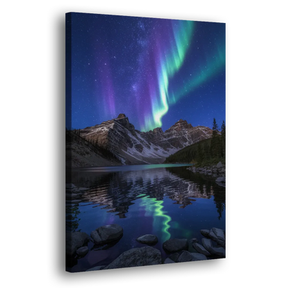 Aurora Mountain Reflection Side - Canvas Wall Art