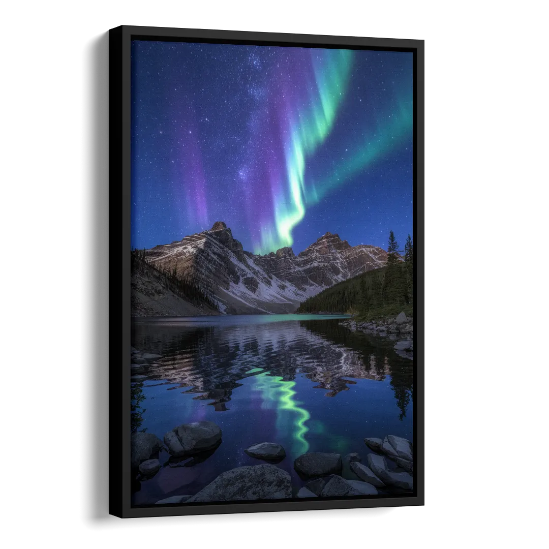 Aurora Mountain Reflection Side - Black Canvas Wall Art