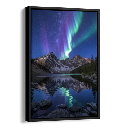 Aurora Mountain Reflection Side - Black Canvas Wall Art