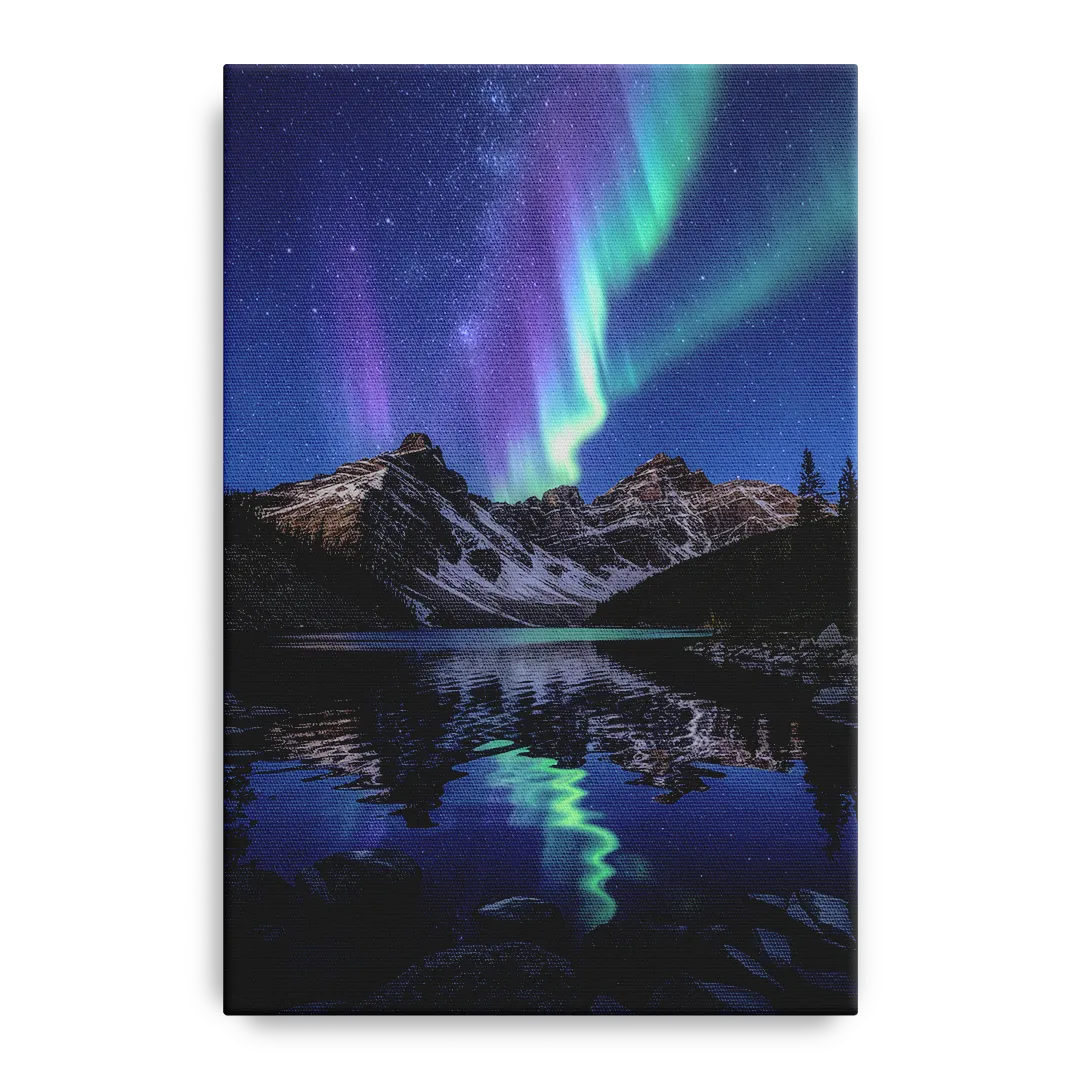 Aurora Mountain Reflection Front - Canvas Wall Art