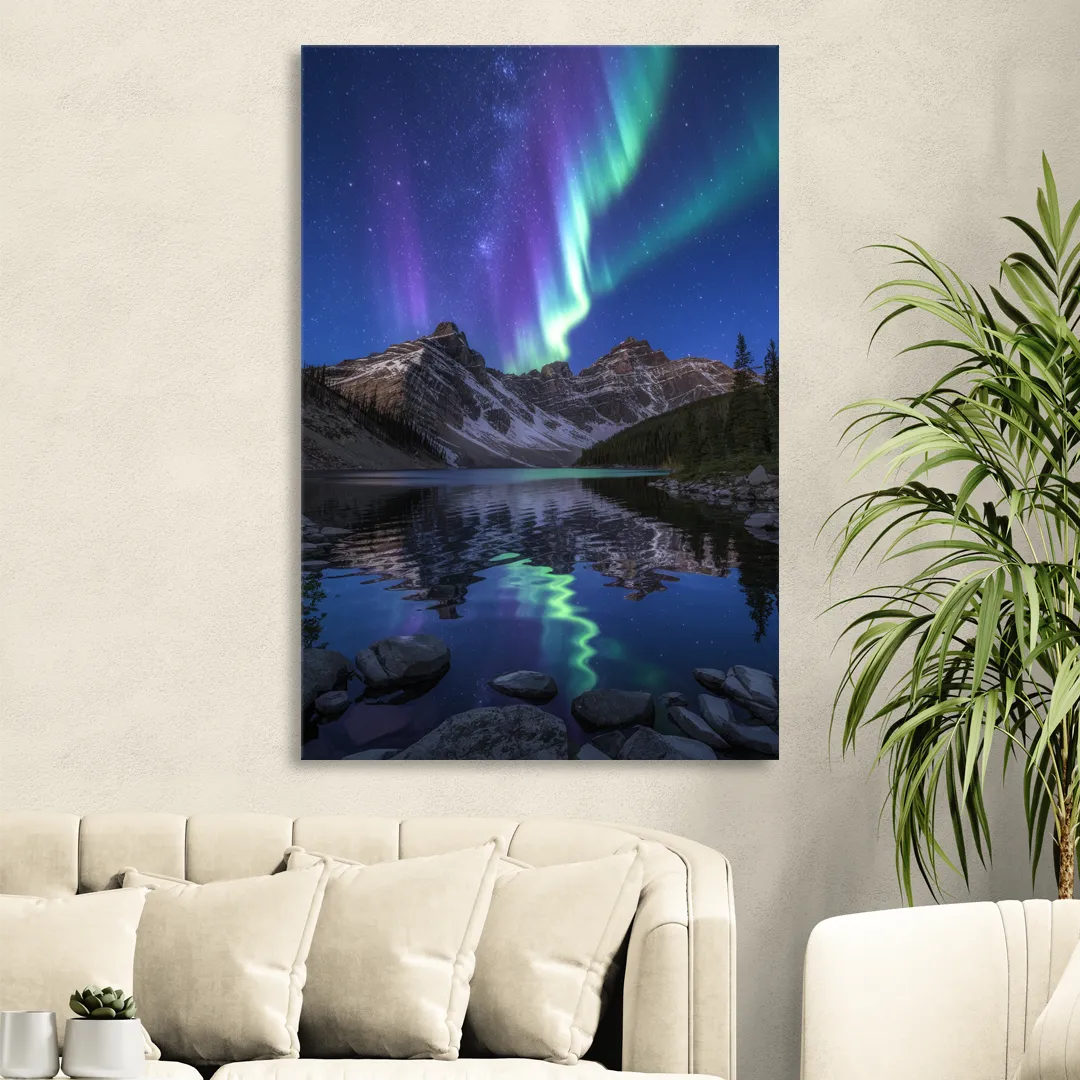 Aurora Mountain Reflection Living Room - Canvas Wall Art