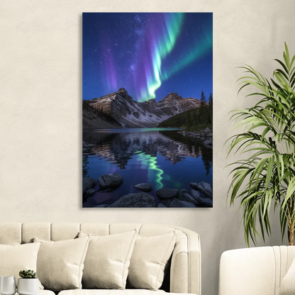 Aurora Mountain Reflection Living Room - Canvas Wall Art