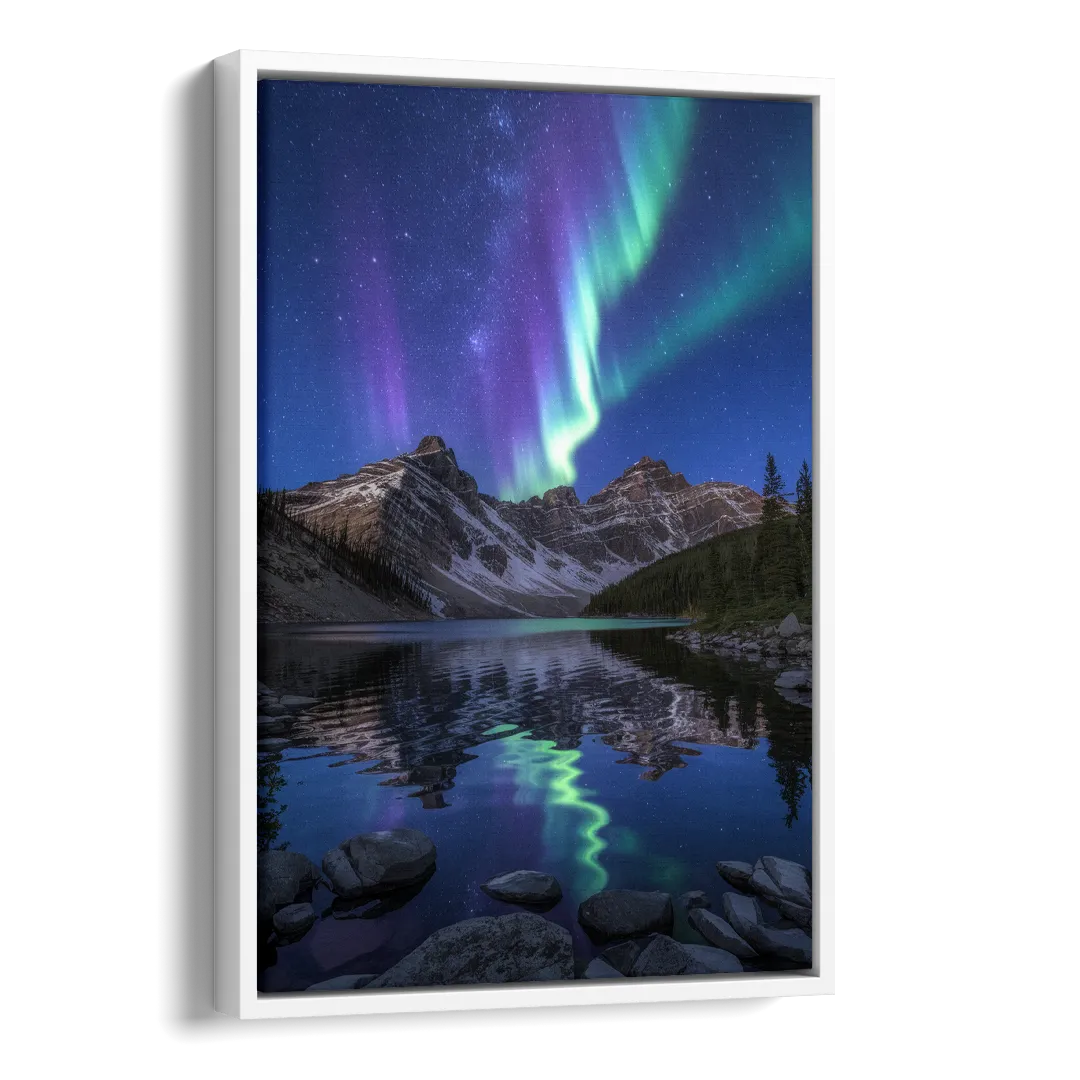 Aurora Mountain Reflection Side - White Canvas Wall Art