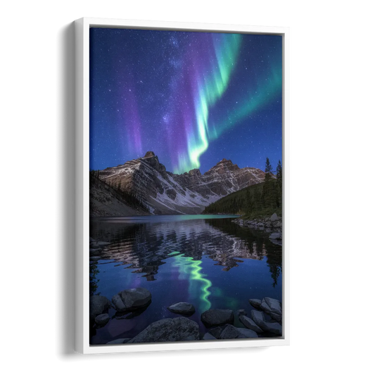 Aurora Mountain Reflection Side - White Canvas Wall Art