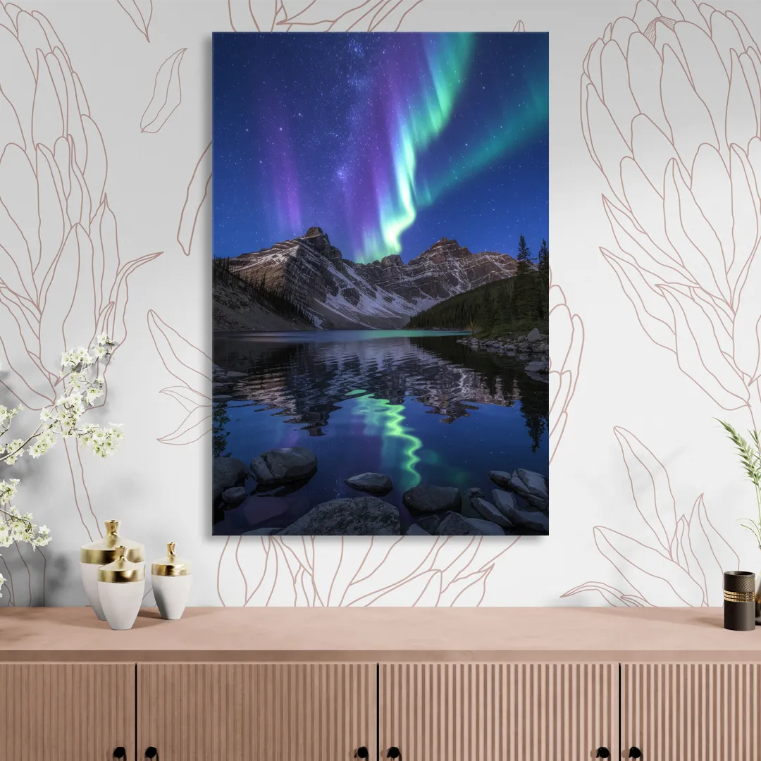 Aurora Mountain Reflection Sitting Room - Canvas Wall Art
