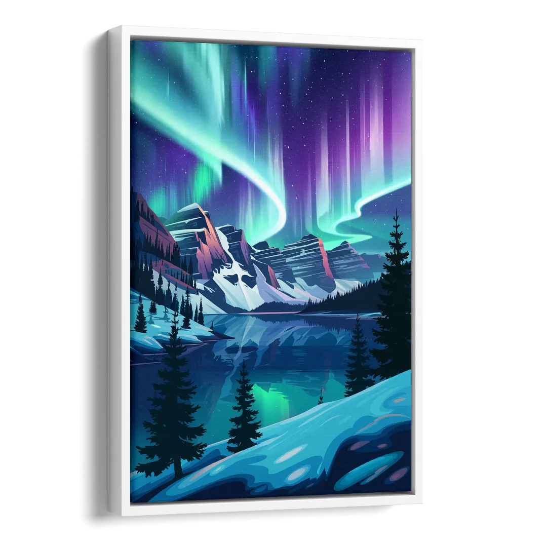 Aurora Night Horizon Side - White Canvas Wall Art