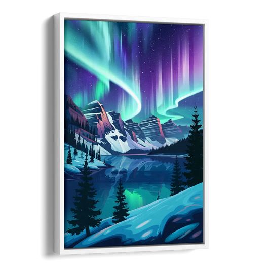 Aurora Night Horizon Side - White Canvas Wall Art