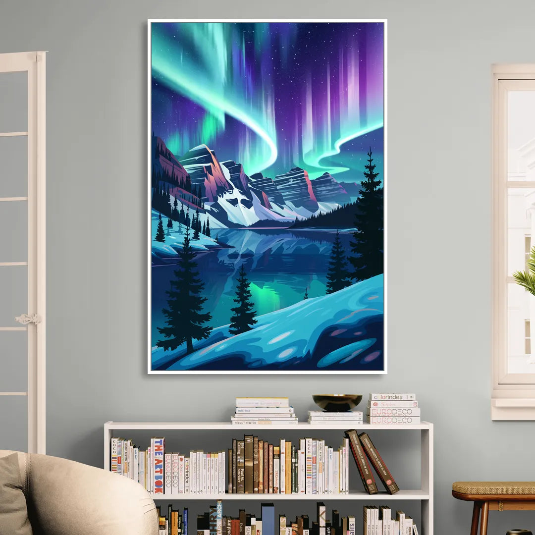Aurora Night Horizon Sitting Room - White Canvas Wall Art