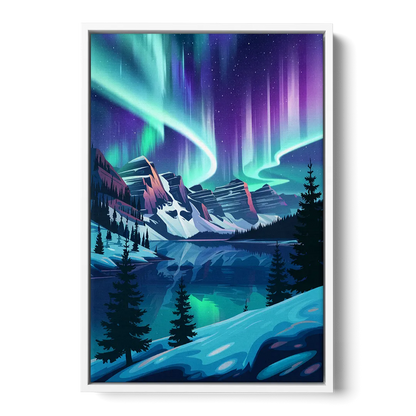 Aurora Night Horizon Front - White Canvas Wall Art