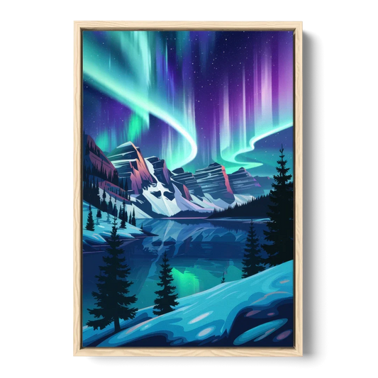 Aurora Night Horizon - Oak Framed Canvas Wall Art - Front