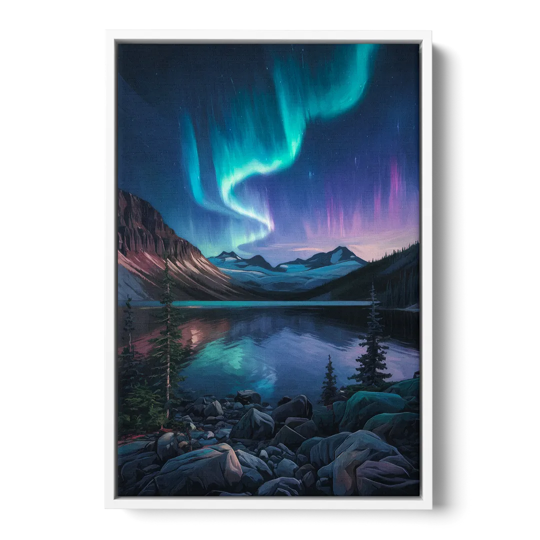 Aurora Northern Lights Front - White Canvas Wall Art