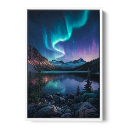 Aurora Northern Lights Front - White Canvas Wall Art