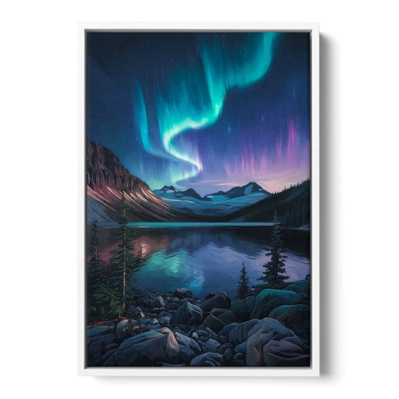 Aurora Northern Lights Front - White Canvas Wall Art