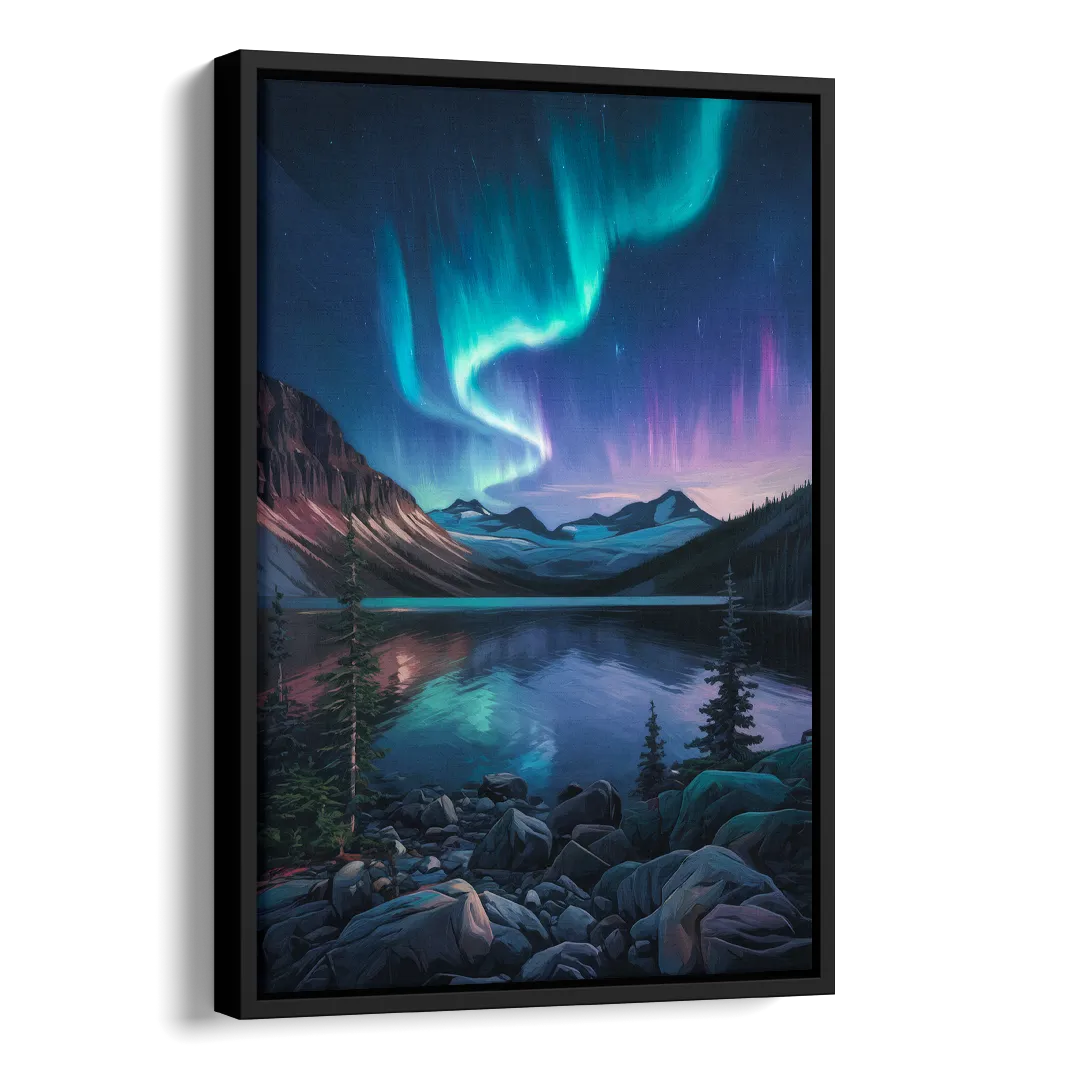 Aurora Northern Lights Side - Black Canvas Wall Art