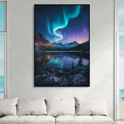 Aurora Northern Lights Sitting Room - Black Canvas Wall Art