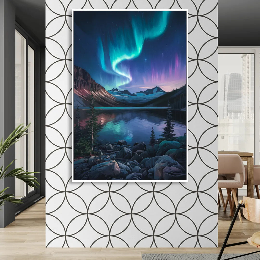 Aurora Northern Lights Sitting Room - White Canvas Wall Art