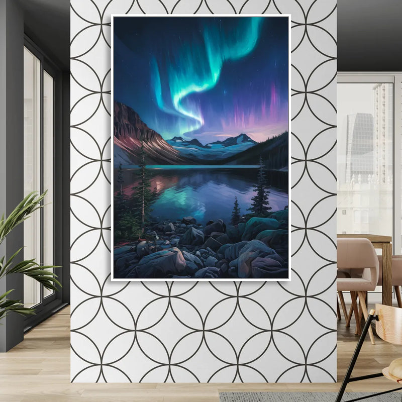 Aurora Northern Lights Sitting Room - White Canvas Wall Art