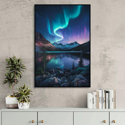 Aurora Northern Lights Living Room - Black Canvas Wall Art