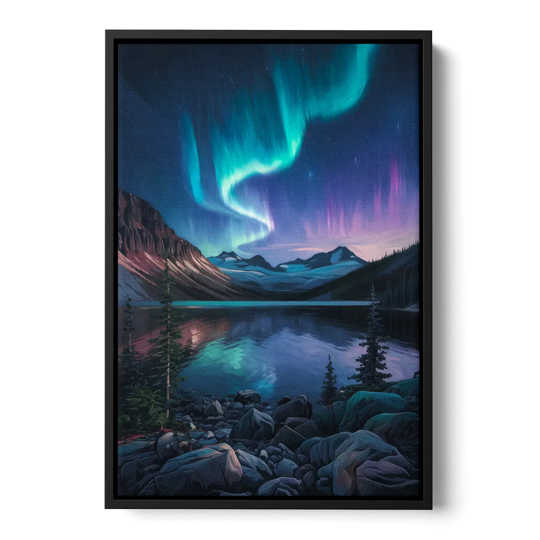 Aurora Northern Lights Front - Black Canvas Wall Art