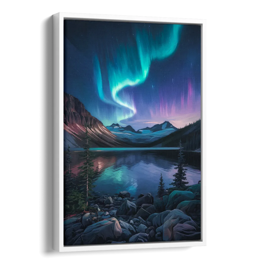 Aurora Northern Lights Side - White Canvas Wall Art