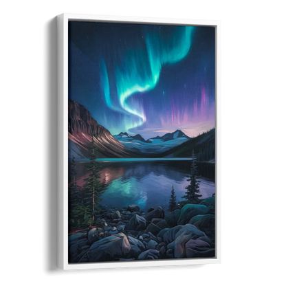 Aurora Northern Lights Side - White Canvas Wall Art