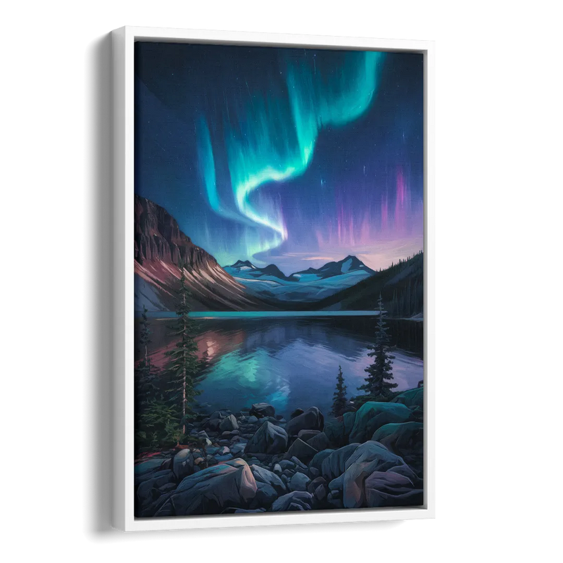 Aurora Northern Lights Side - White Canvas Wall Art