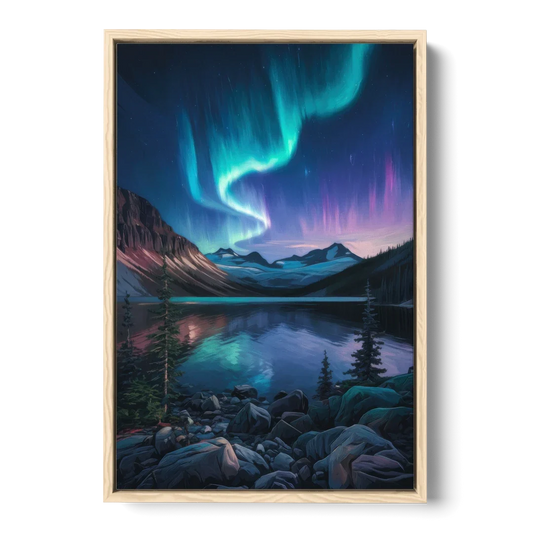 Aurora Northern Lights - Oak Framed Canvas Wall Art - Front