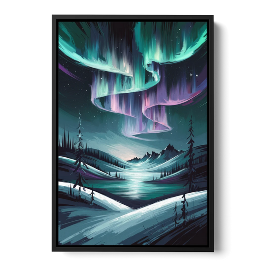 Aurora Skyline Glow - Black Framed Canvas Wall Art - Front