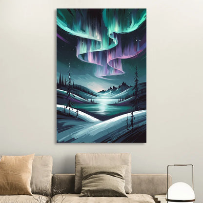 Aurora Skyline Glow Sitting Room - Canvas Wall Art