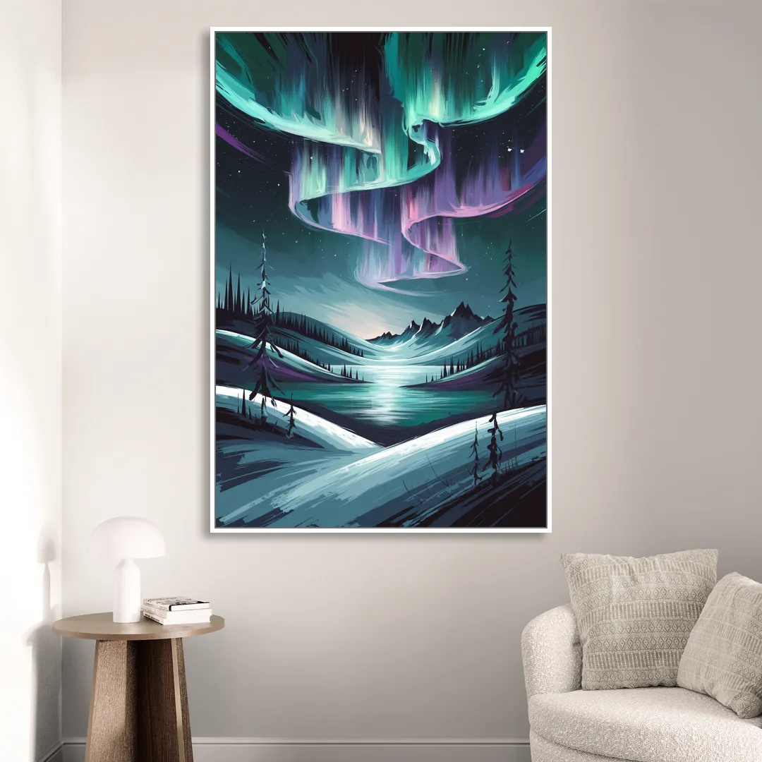 Aurora Skyline Glow Sitting Room - White Canvas Wall Art