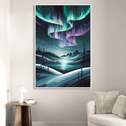 Aurora Skyline Glow Sitting Room - White Canvas Wall Art