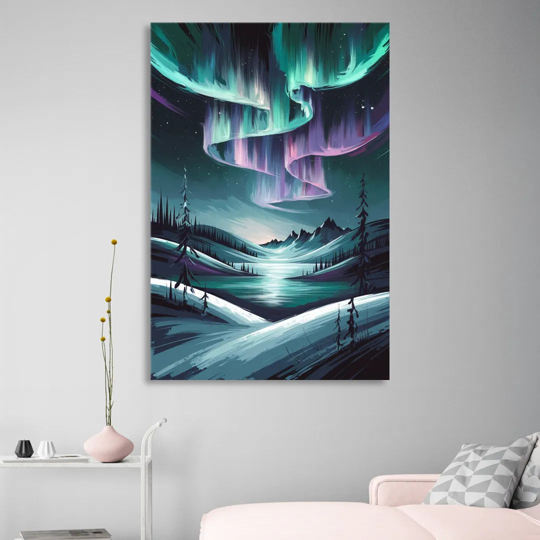 Aurora Skyline Glow Living Room - Canvas Wall Art