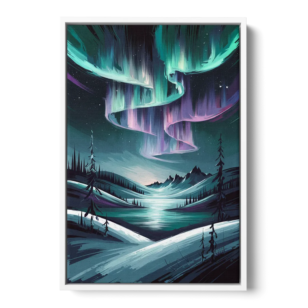 Aurora Skyline Glow Front - White Canvas Wall Art