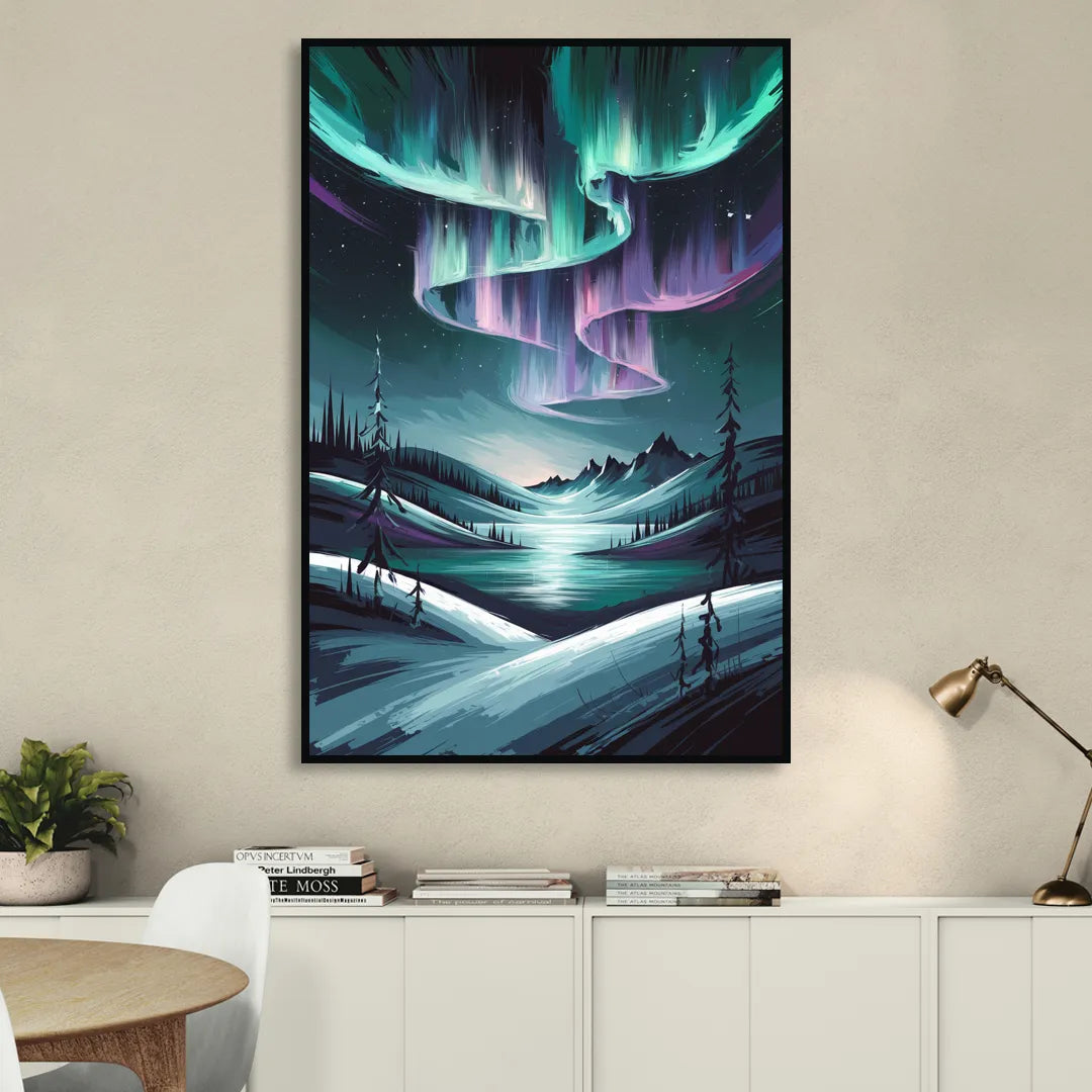 Aurora Skyline Glow Sitting Room - Black Canvas Wall Art
