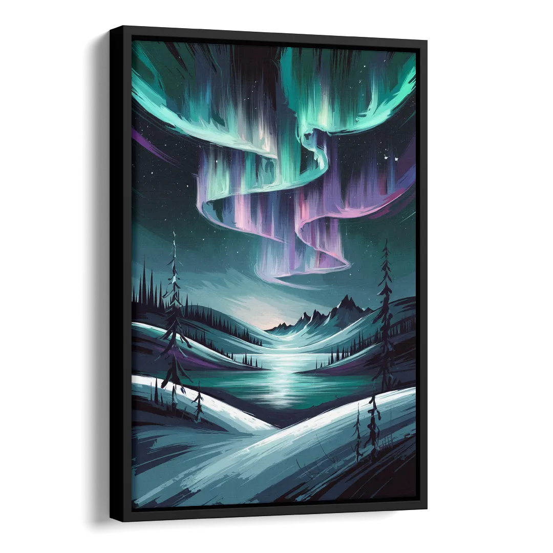 Aurora Skyline Glow Side - Black Canvas Wall Art