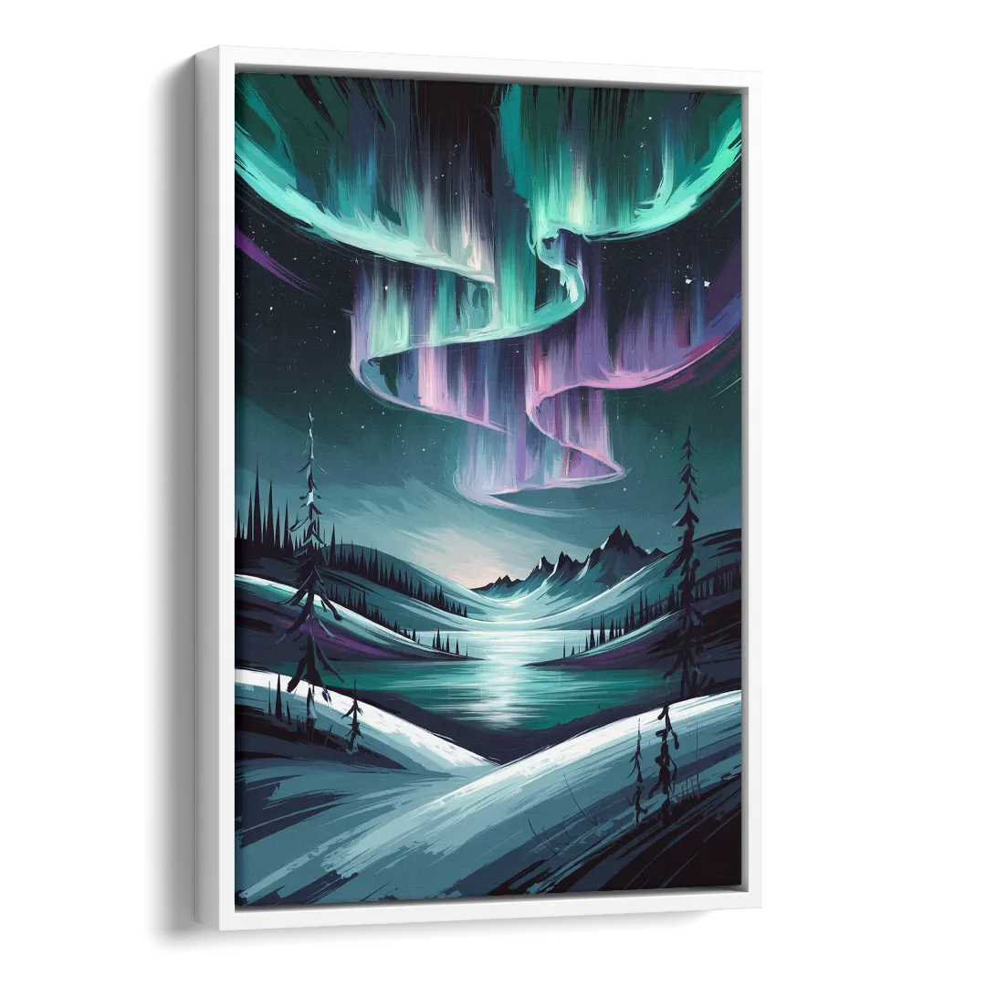 Aurora Skyline Glow Side - White Canvas Wall Art