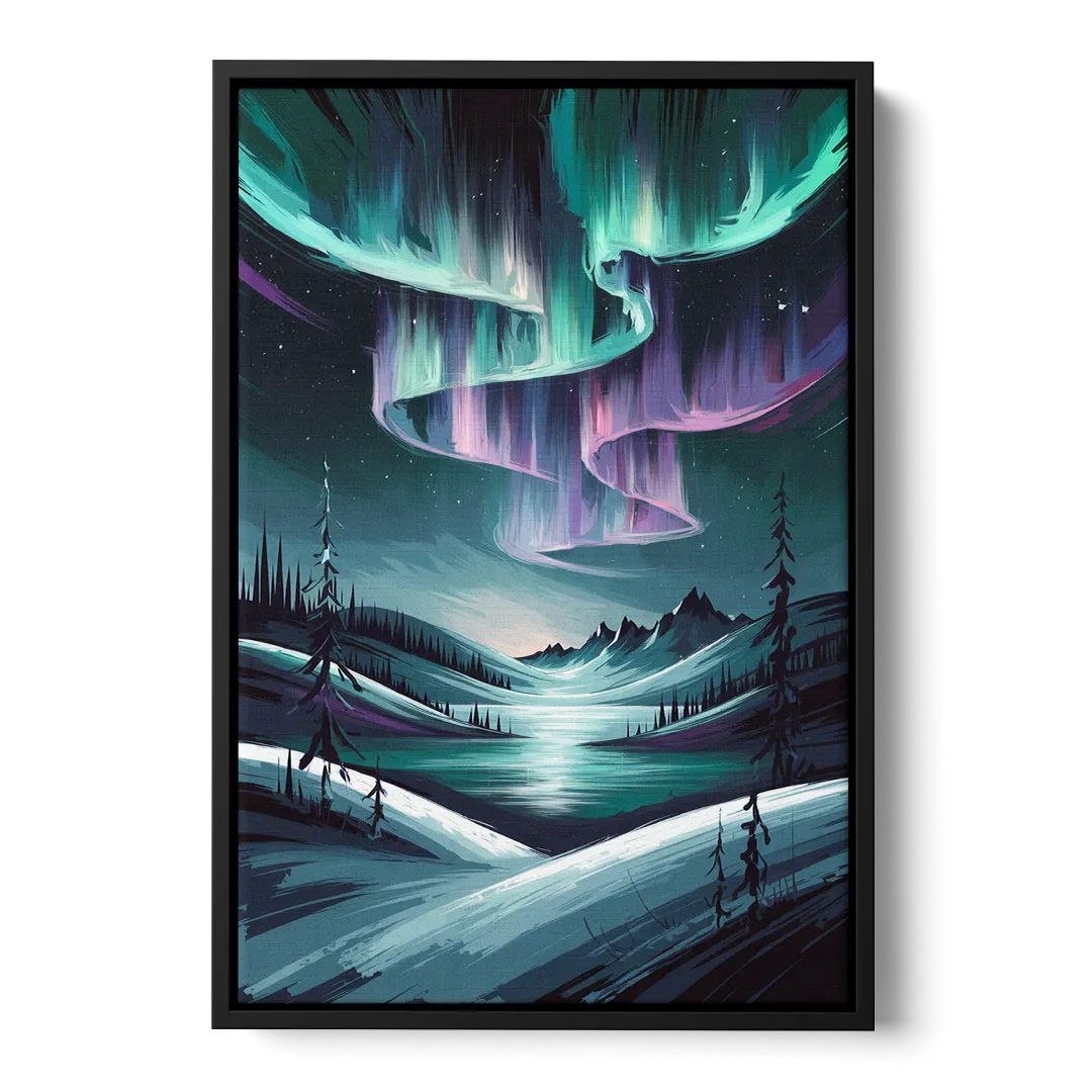 Aurora Skyline Glow Front - Black Canvas Wall Art