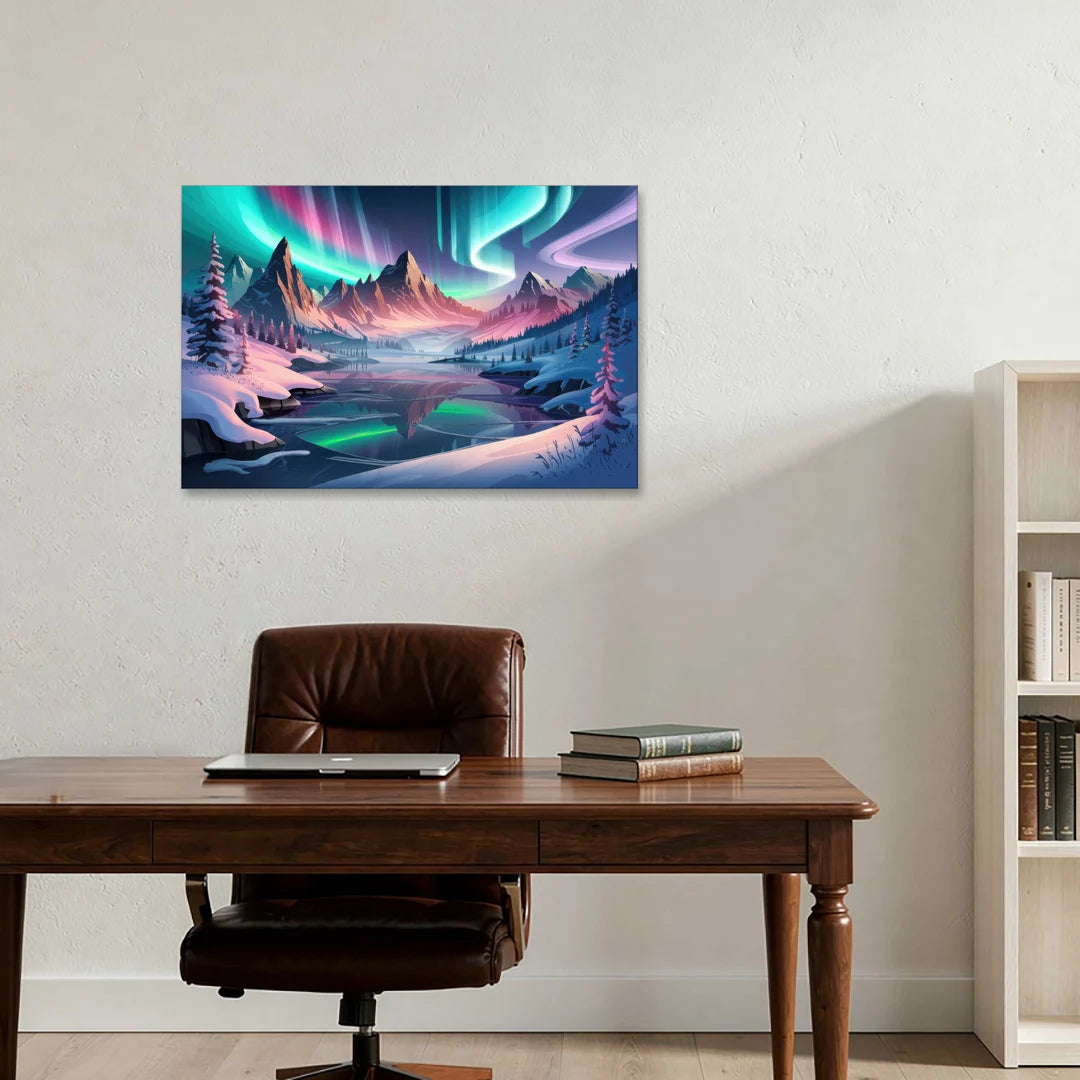 Aurora Snowy Peaks - Canvas Wall Art - Office - 36x24