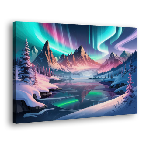 Aurora Snowy Peaks - Canvas Wall Art - Side