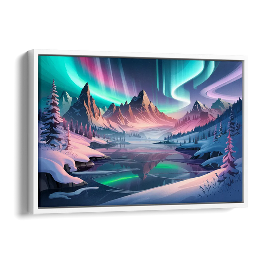 Aurora Snowy Peaks Side - White Canvas Wall Art