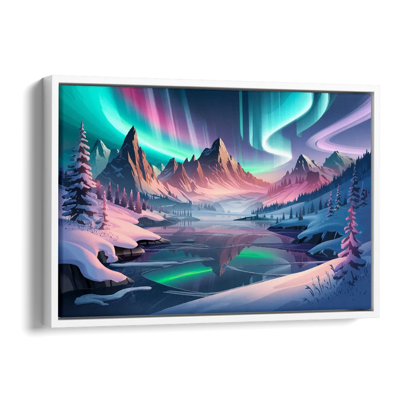 Aurora Snowy Peaks Side - White Canvas Wall Art