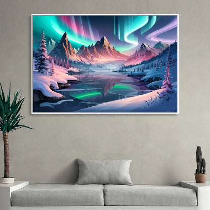 Aurora Snowy Peaks Living Room - White Canvas Wall Art
