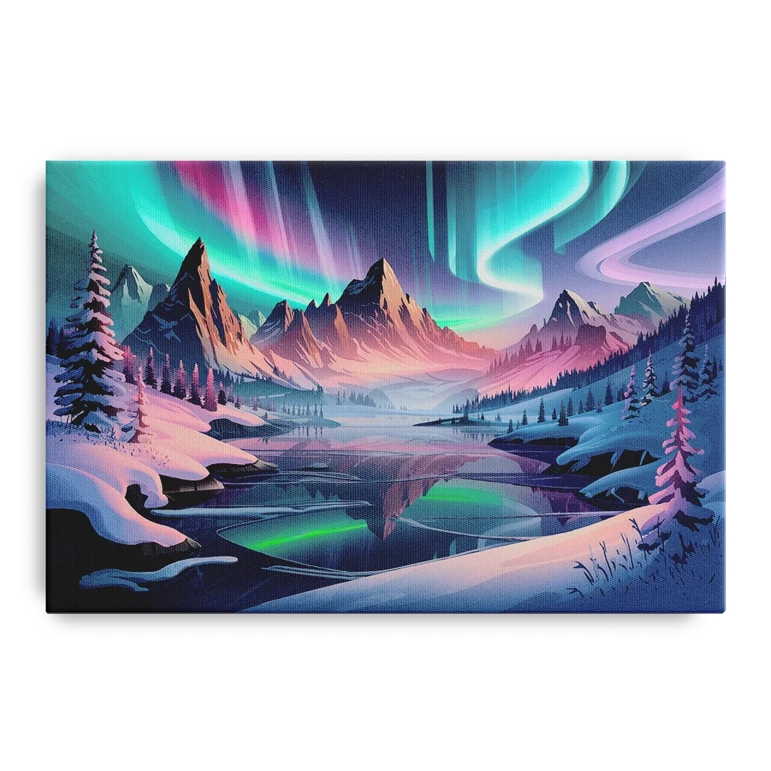 Aurora Snowy Peaks Front - Canvas Wall Art