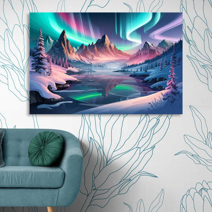 Aurora Snowy Peaks Sitting Room - Canvas Wall Art