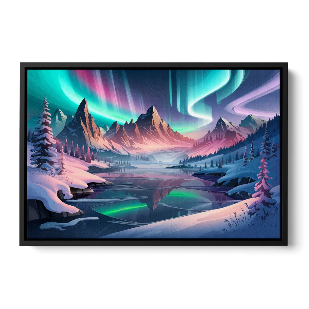 Aurora Snowy Peaks Front - Black Canvas Wall Art
