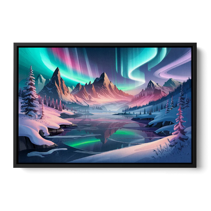 Aurora Snowy Peaks Front - Black Canvas Wall Art