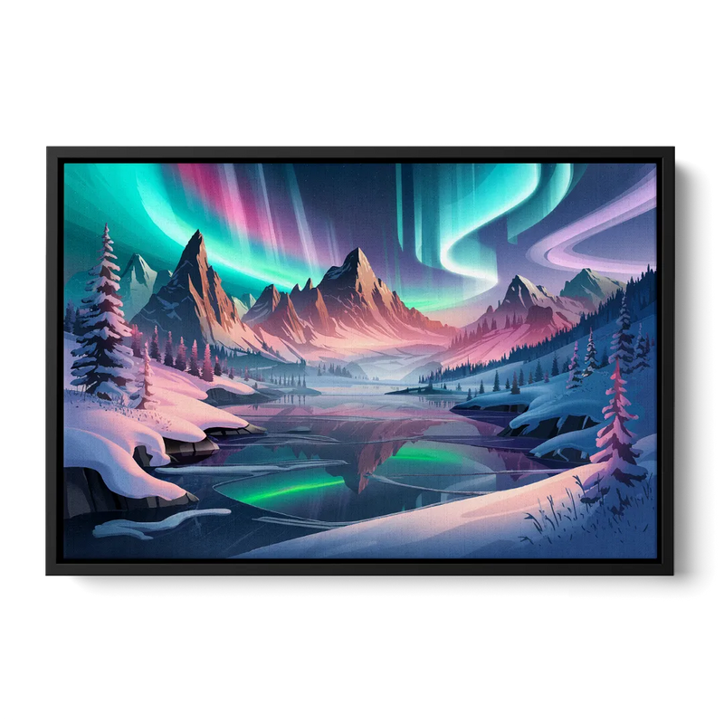 Aurora Snowy Peaks Front - Black Canvas Wall Art