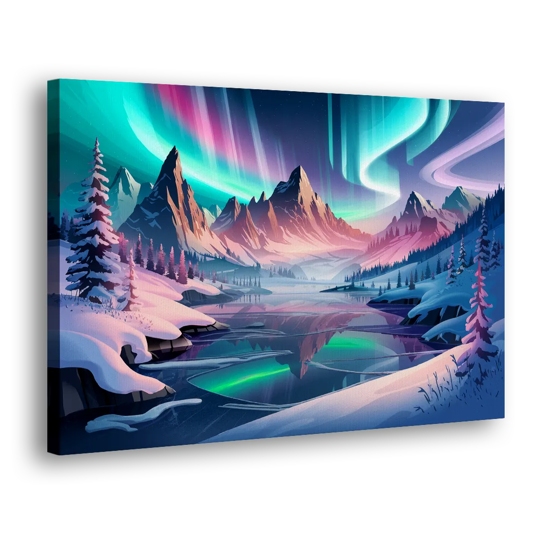 Aurora Snowy Peaks Side - Canvas Wall Art